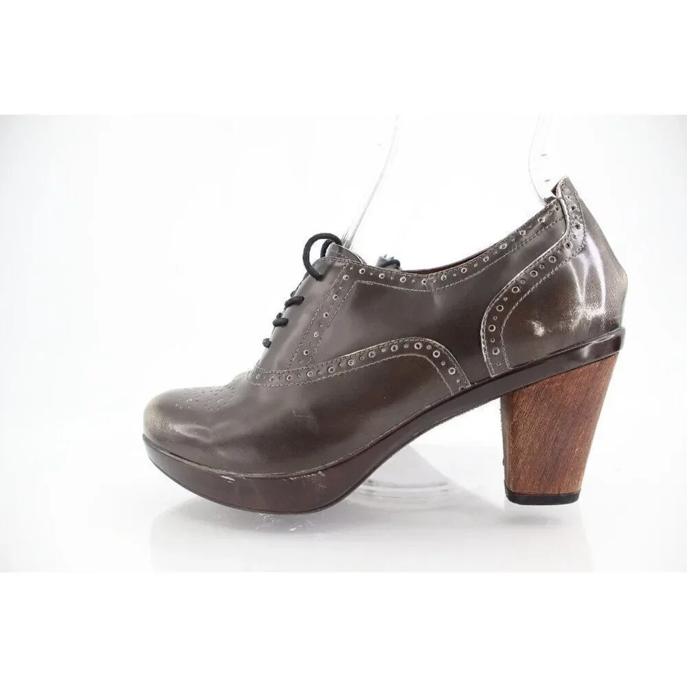 Sanita Betsey Oxford Pump Women's Size 40 9 Grey Patent Block Heel Lace Up Retro